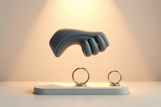 Render 3D de estudo ergonômico com formas esculturais e zonas de pegada texturizadas flutuando em composição minimalista.