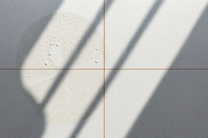 Render 3D contrastando aplicação incorreta com bolhas e descascamento versus aplicação perfeita de impermeabilizante em telha.