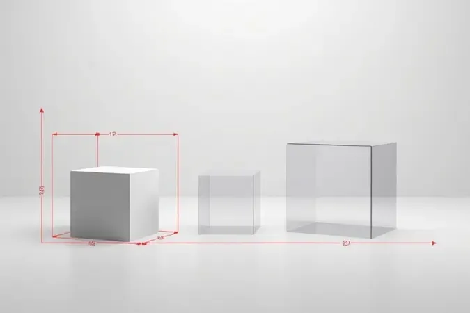Formas geométricas tridimensionais com linhas de laser vermelhas representando medição conceitual de área e volume