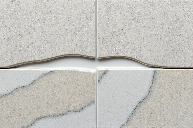 Ilustração 3D conceitual mostrando a função do rejunte entre duas placas de porcelanato em corte transversal