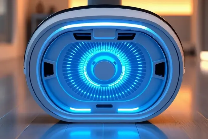Close-up conceitual do mecanismo interno de lavadora de piso com detalhes em microfibra e iluminação suave em renderização 3D.