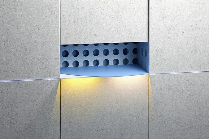 Visualização conceitual em corte microscópico de membrana impermeabilizante penetrando superfície porosa de parede externa.
