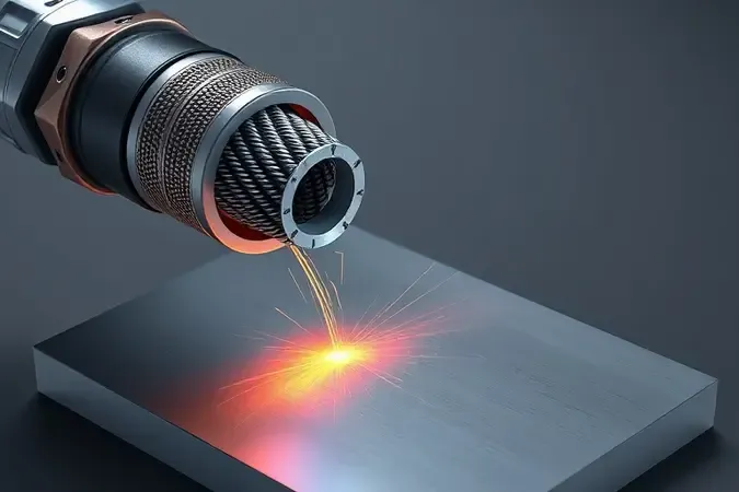 Render 3D conceitual mostrando o funcionamento interno da soldagem MIG sem gás com arame tubular fluxado.