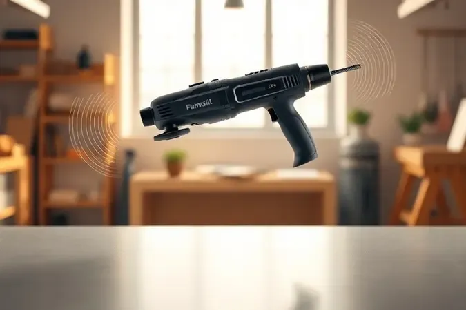 Renderização 3D conceitual ilustrando a versatilidade e liberdade das furadeiras sem fio em ambiente de trabalho moderno.