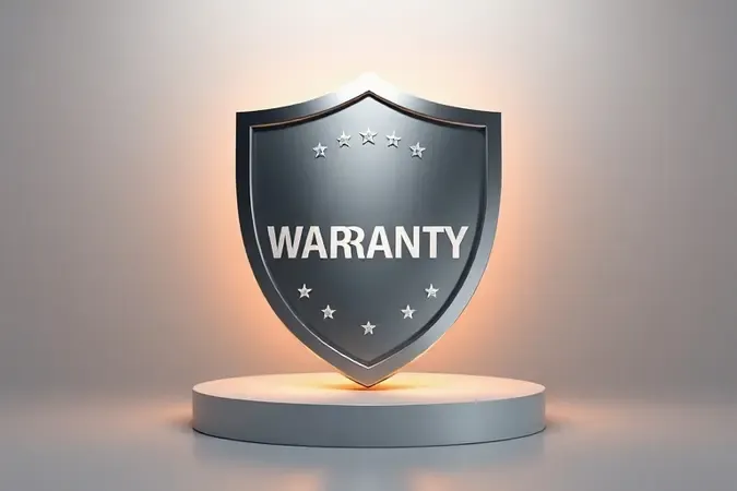 Renderização 3D conceitual sobre garantia e certificação de ferramentas, com elementos que remetem a proteção e confiabilidade.