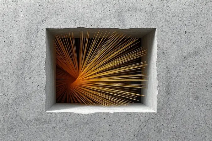 Renderização 3D em corte mostrando macrofibras sintéticas distribuídas dentro de matriz de concreto como alternativa à tela soldada