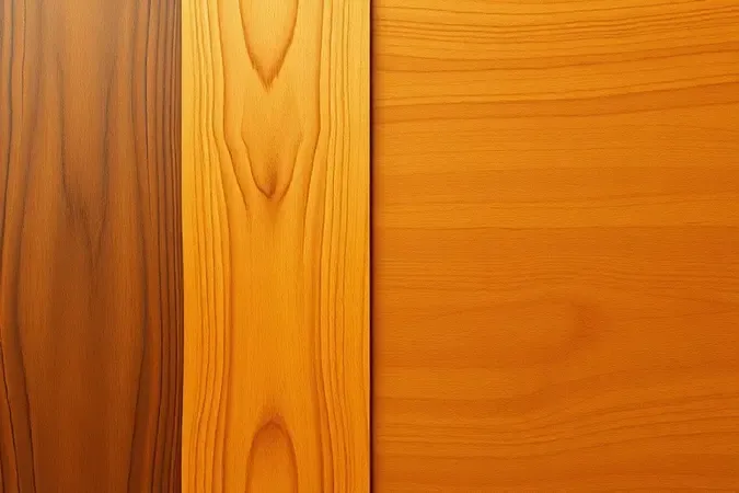 Painel de madeira envernizada em renderização 3D conceitual mostrando transição entre superfície com verniz brilhante e área lixada fosca.