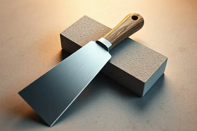 Cena 3D conceitual de manutenção e afiação de talhadeira com ferramentas apropriadas