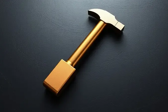 Renderização 3D de marreta com cabeça de bronze antifaísca para uso seguro em ambientes com risco de explosão.