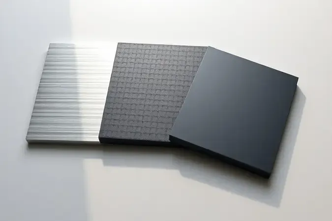 Estudo conceitual 3D comparando materiais para caixas de ferramentas: alumínio escovado, plástico polipropileno e aço com pintura eletrostática.