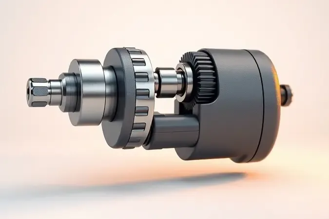 Render 3D educacional mostrando componentes internos do mecanismo de impacto de forma conceitual limpa e detalhada