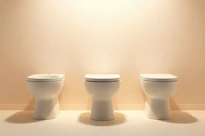 Comparação de modelos de vasos sanitários conceituais em diferentes formatos e estilos de bacia em render 3D.