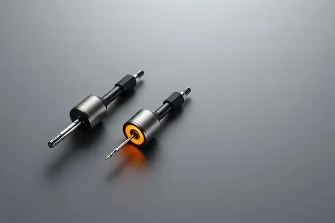 Conceito 3D de três níveis progressivos de potência de micro retíficas com anéis iluminados em gradiente de intensidade.