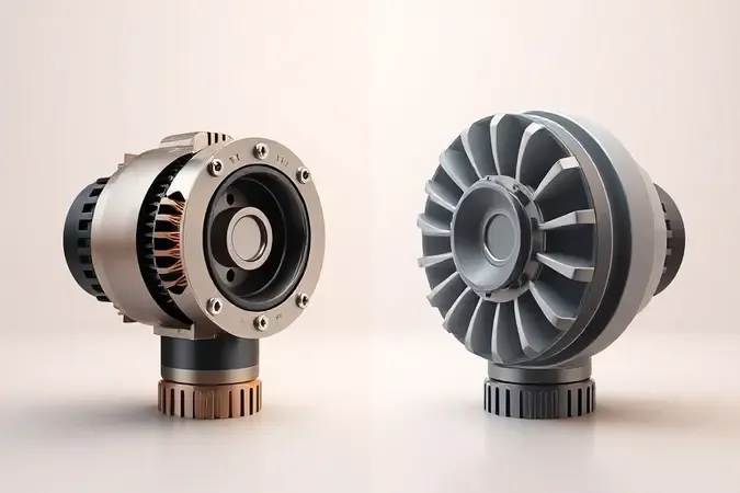 Comparação visual entre tecnologias de pistão e diafragma em máquinas airless em estilo render 3D conceitual.