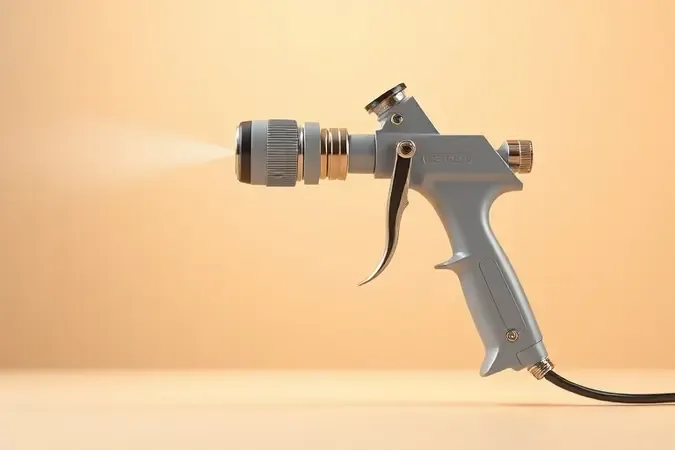 Render 3D de pistola de pintura LVLP compacta e ergonômica para iniciantes com névoa de tinta suave