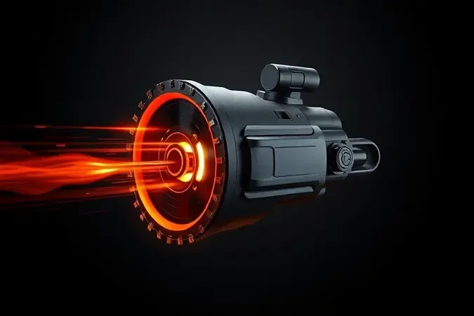 Render 3D conceitual ilustrando potência de serra sabre com elementos dinâmicos de energia e iluminação em tons quentes