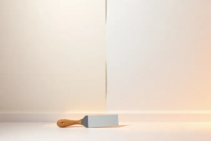 Comparação entre superfície de parede lisa e preparada versus superfície irregular, com espátula e massa corrida em cena 3D.
