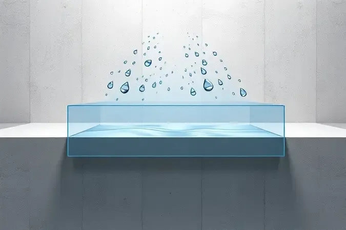 Render 3D conceitual mostrando camada protetora impermeabilizante bloqueando água em superfície de concreto.