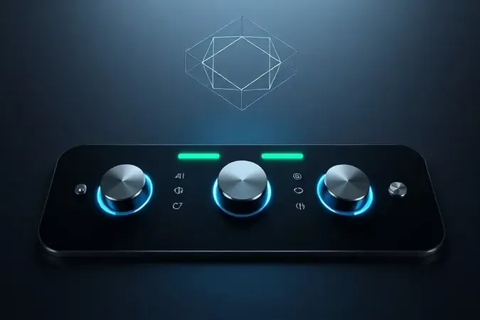 Interface digital futurista de máquina de solda com controles touch e indicadores luminosos em render 3D conceitual