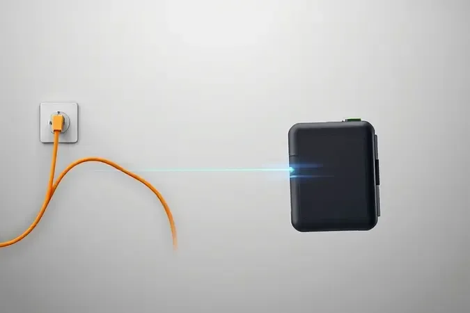 Comparação visual conceitual 3D entre roçadeira elétrica com fio e roçadeira a bateria em composição simétrica equilibrada.