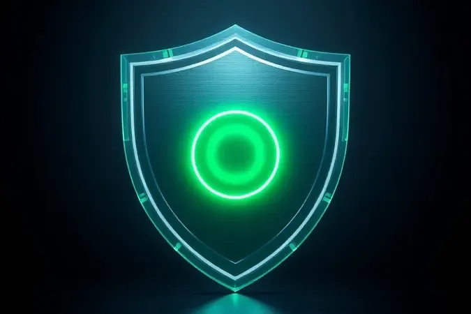 Renderização 3D conceitual de sistema VRD para solda representando tecnologia de segurança com escudo protetor abstrato