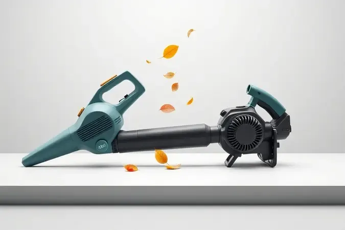 Diferencas entre soprador de folhas a bateria e a gasolina em composicao conceitual moderna e equilibrada