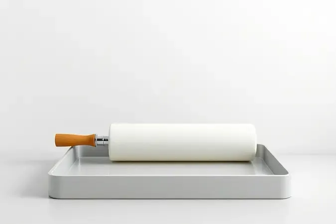 Rolo de pintura e bandeja com selador transparente sobre fundo de parede limpa, representando aplicação profissional de selador.