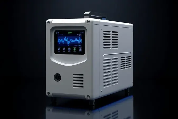 Renderização 3D de máquina de solda inversora moderna com painel digital e tecnologias avançadas destacando inovações do setor.
