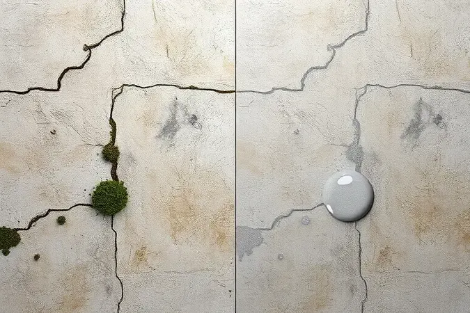 Comparação 3D conceitual entre telha de fibrocimento danificada por umidade e telha protegida com camada impermeabilizante.