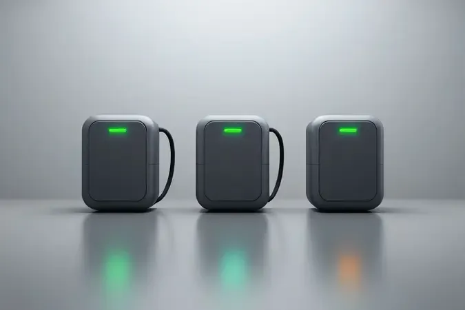 Renderização 3D conceitual mostrando diferentes tipos de carregadores de bateria automotiva lado a lado