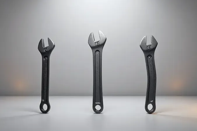 Três modelos diferentes de chaves grifo em renderização 3D sobre superfície neutra, ilustrando variações de design.