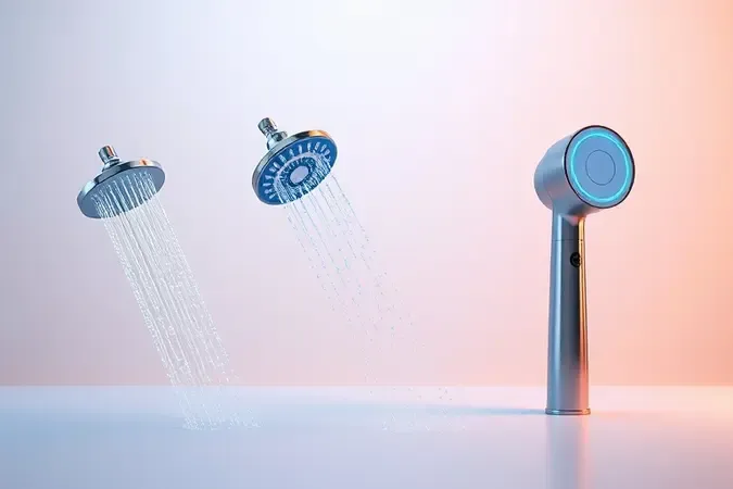 Comparação visual entre chuveiros comuns, multitemperaturas e eletrônicos com diferentes características de design.