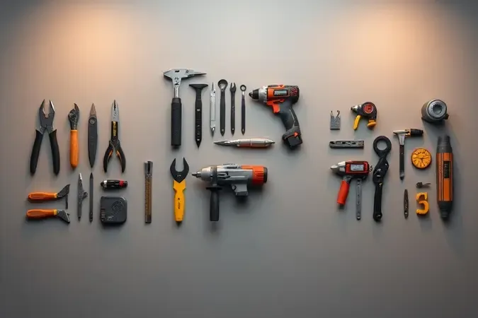 Três categorias de ferramentas WAP organizadas em grupos distintos sobre superfície limpa em render 3D com iluminação profissional