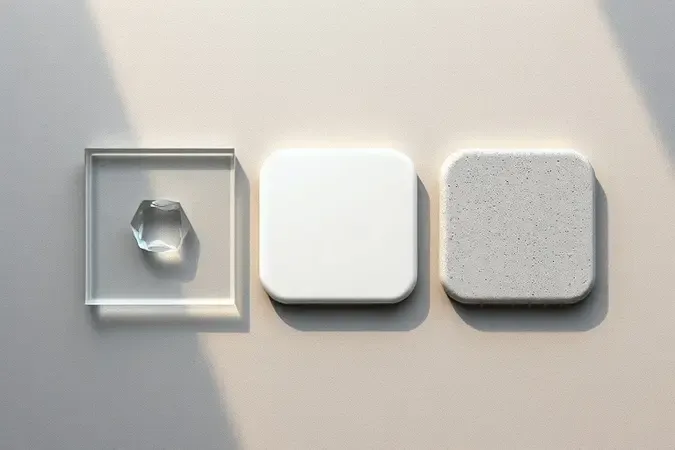 Amostras conceituais de diferentes tipos de impermeabilizantes para paredes internas em composição minimalista 3D.