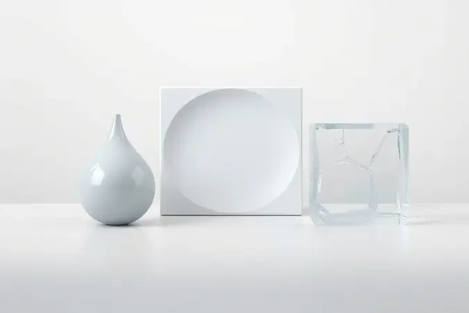 Render 3D com três formas abstratas representando diferentes tipos de impermeabilizantes para telhas de fibrocimento.
