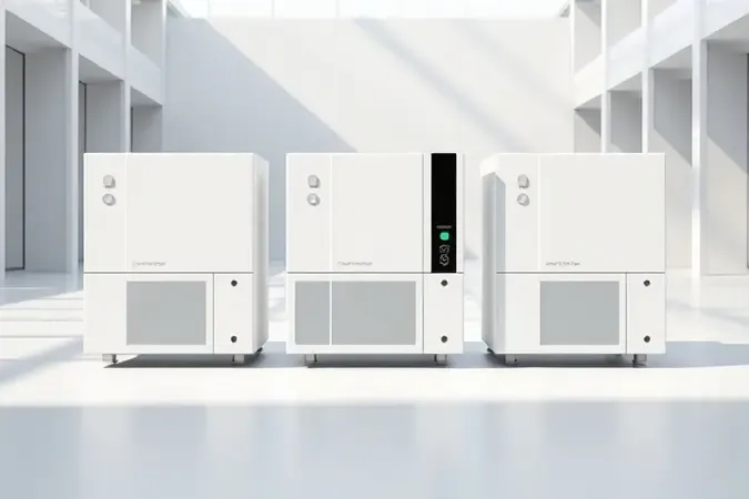 Diferentes tipos de inversores solares lado a lado em renderização 3D conceitual