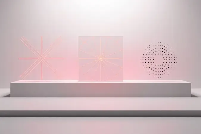 Três padrões de projeção laser representando tipos de níveis a laser em composição 3D minimalista.