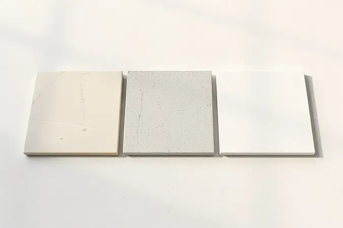 Amostras conceituais de diferentes tipos de rejunte para banheiro lado a lado em renderização 3D.