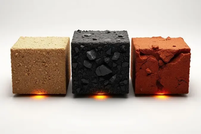 Comparação conceitual 3D de tipos de solo demonstrando variações na detecção de metais.