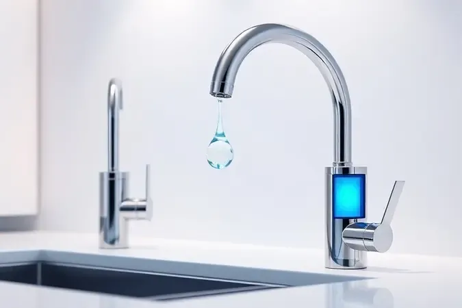 Torneira gourmet com filtro de água integrado em renderização 3D conceitual para cozinha.