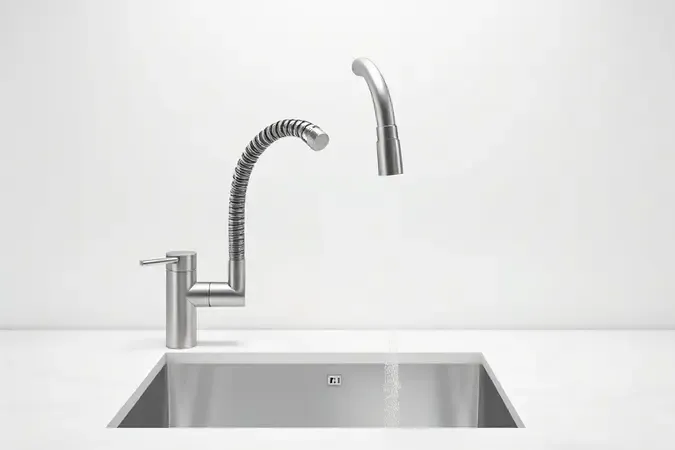 Torneira gourmet flexível extensível para cozinha em renderização 3D conceitual com ducha removível.
