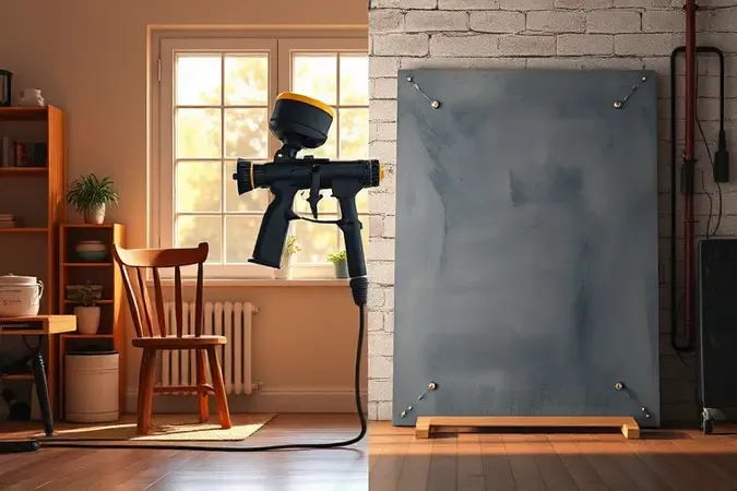 Comparação conceitual entre ambiente doméstico e profissional para uso de pistola de pintura elétrica