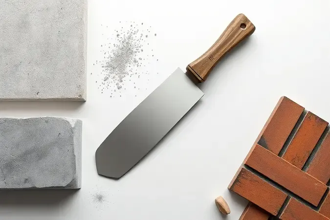Cena conceitual 3D mostrando os diversos usos de uma talhadeira em materiais de construção como concreto e metal