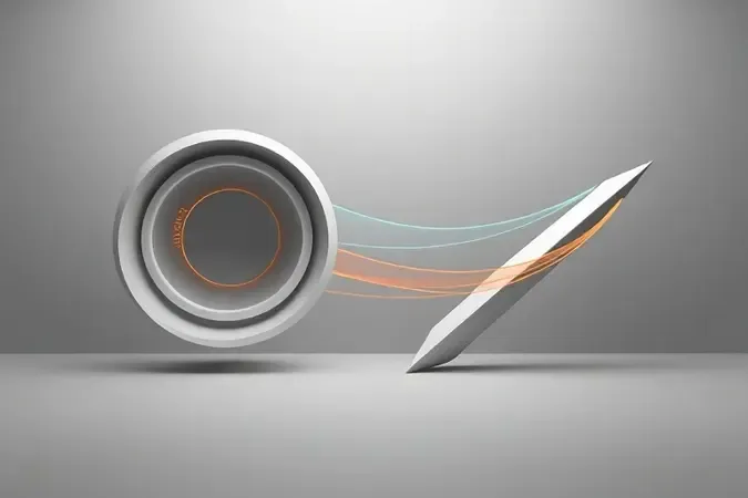 Comparação conceitual entre volume de ar e velocidade do vento em sopradores de folhas usando formas geométricas abstratas